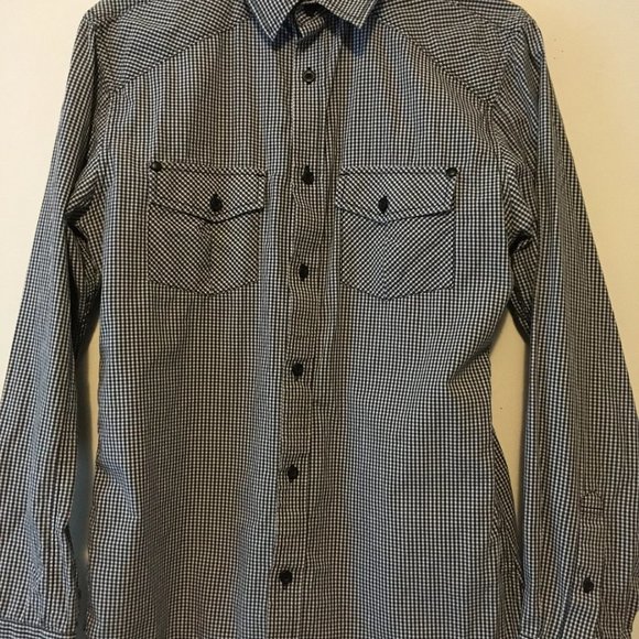 Mens Helix Shirt Western Plaid Size Small Country Button Down Black White Check - Picture 8 of 8